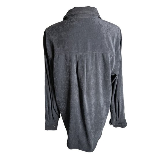 Bill Blass Christmas Shirt Button Up Santa Black Velveteen Fireplace Patches 1X - Picture 6 of 7